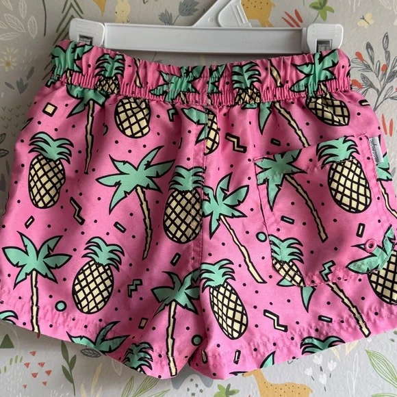 2T Boys Maamgic Hot Pink Pineapple and Palm Tree Fashion Swim Trunks - Picture 6 of 6